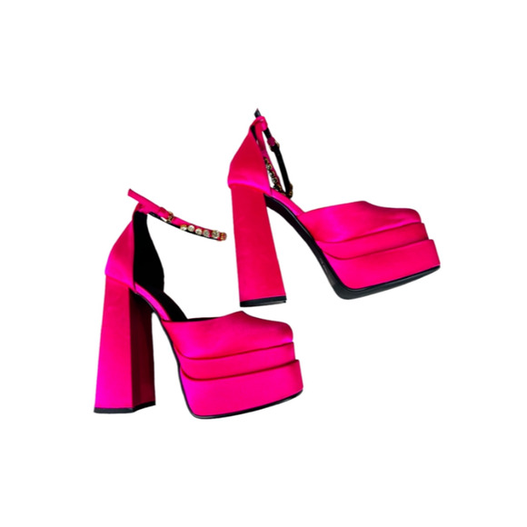 Women's High Heels Shoes Block Pumps Platform Ankle Strap Buckle Round Toe 8.5 - Picture 5 of 10